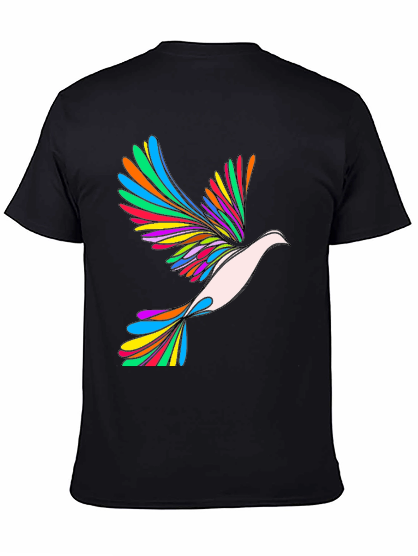Rainbow Dove Graphic Print Black T-Shirt
