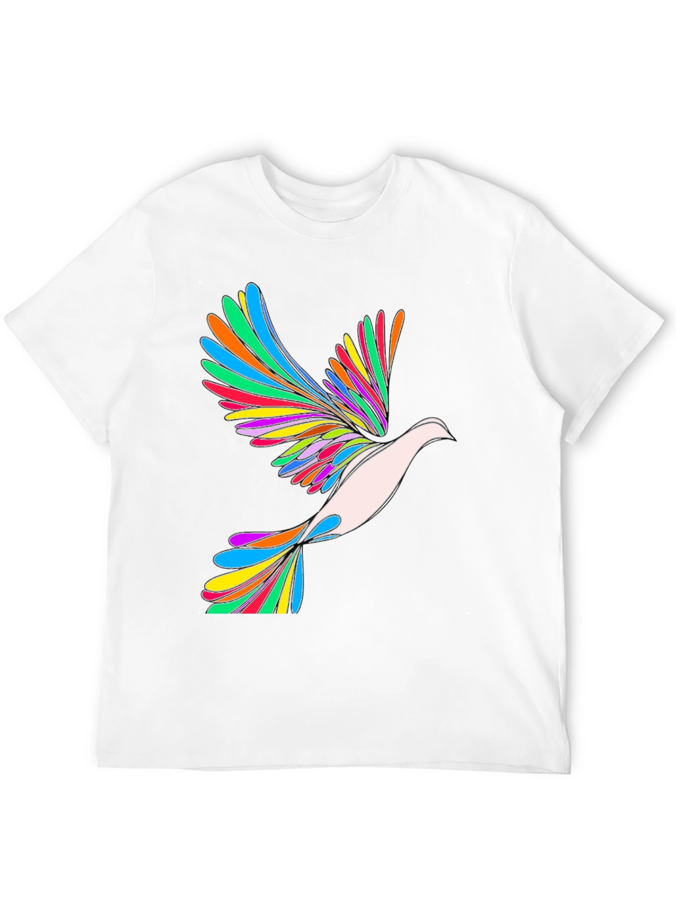 Rainbow Dove Graphic Print Black T-Shirt