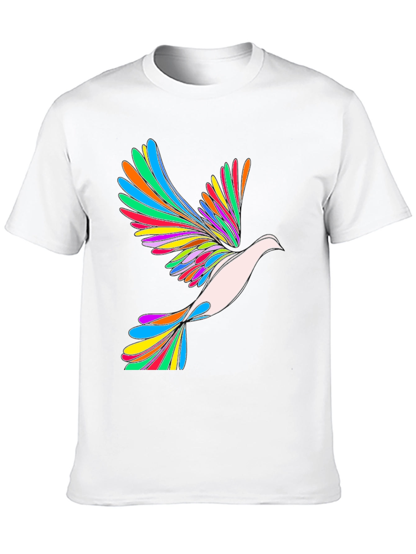 Rainbow Dove Graphic Print Black T-Shirt