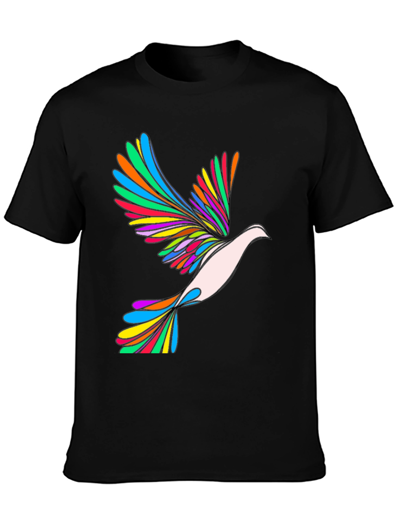 Rainbow Dove Graphic Print Black T-Shirt