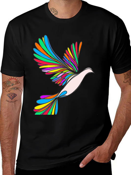Rainbow Dove Graphic Print Black T-Shirt