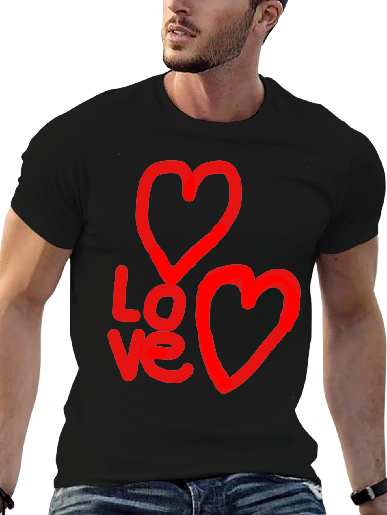 Love Graphic Black T-Shirt with Heart Designs