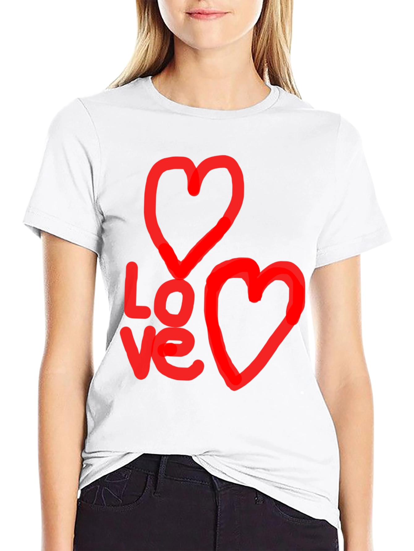 Love Graphic Black T-Shirt with Heart Designs