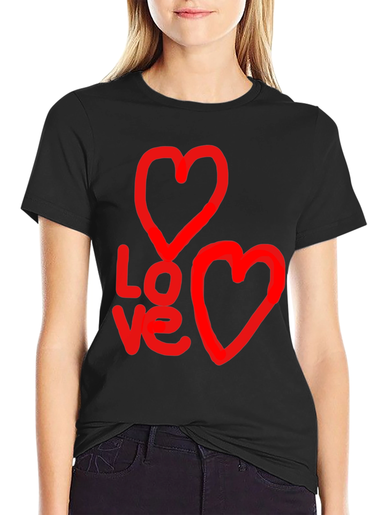 Love Graphic Black T-Shirt with Heart Designs
