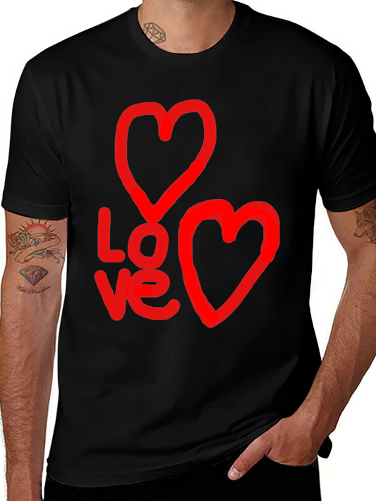 Love Graphic Black T-Shirt with Heart Designs
