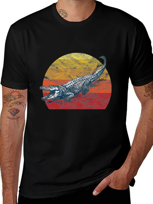Retro Alligator Sunset Graphic Tee - Cool Vintage Style