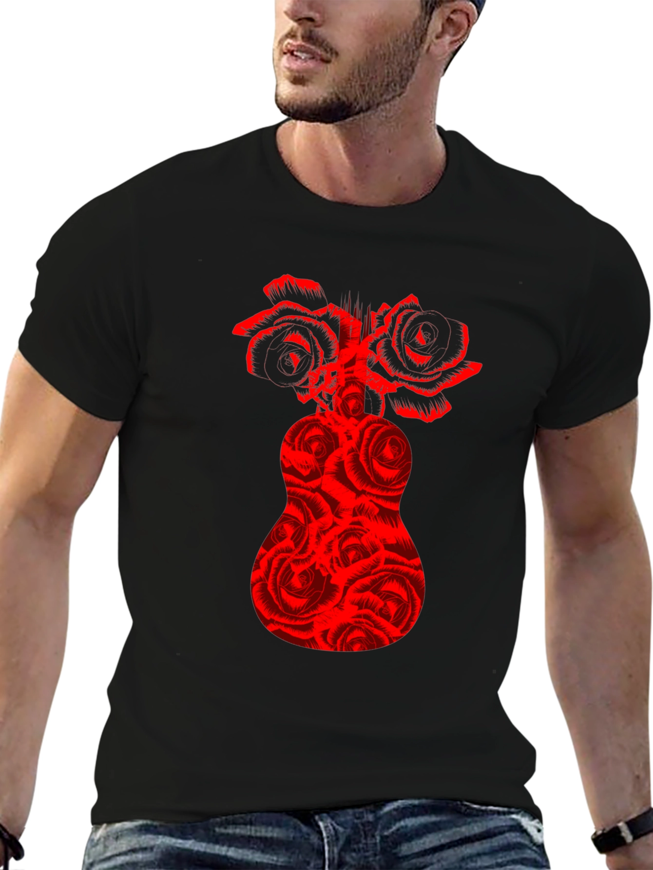 Red Rose Guitar Graphic T-Shirt