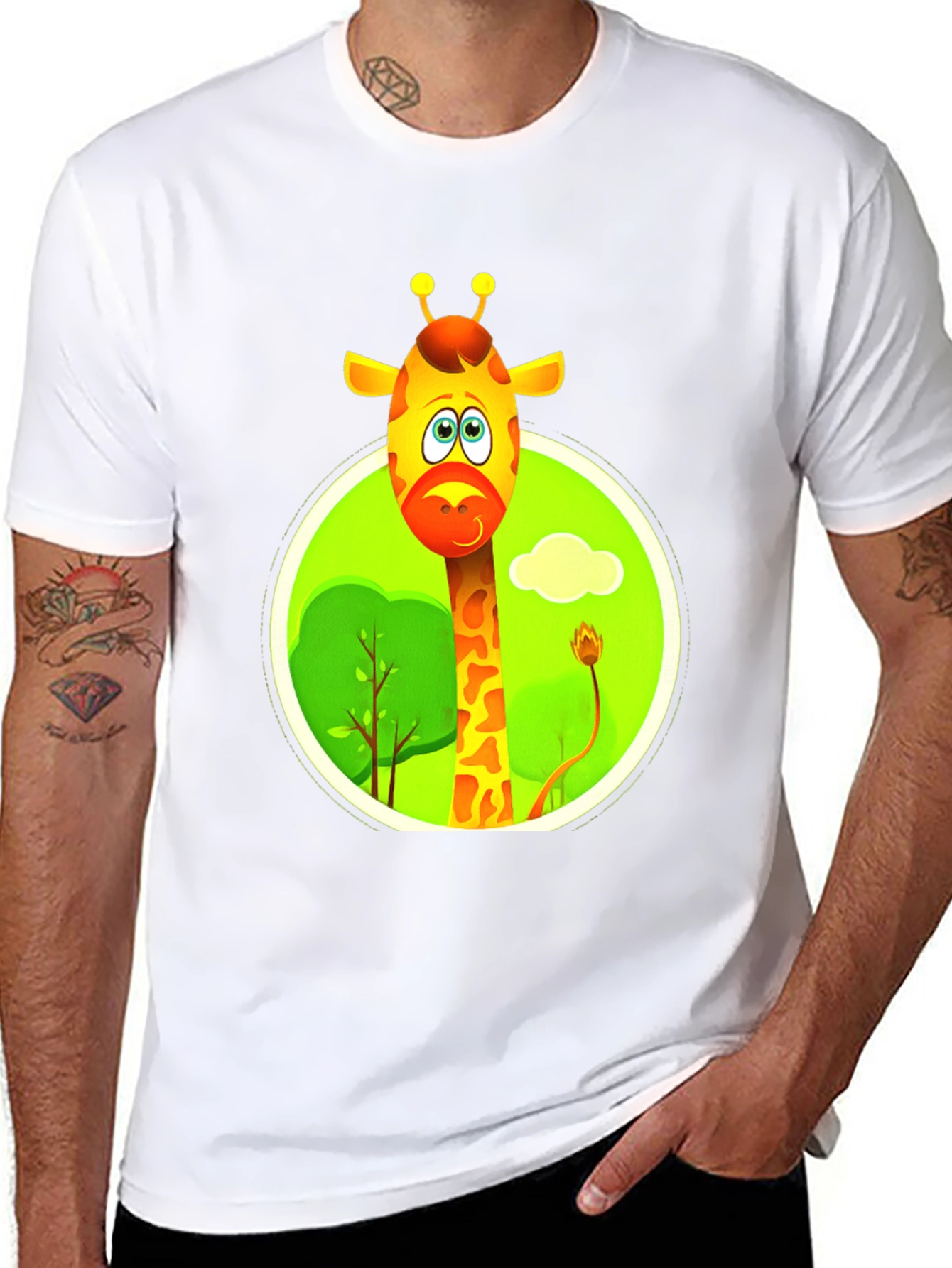 Cartoon Giraffe Black T-Shirt
