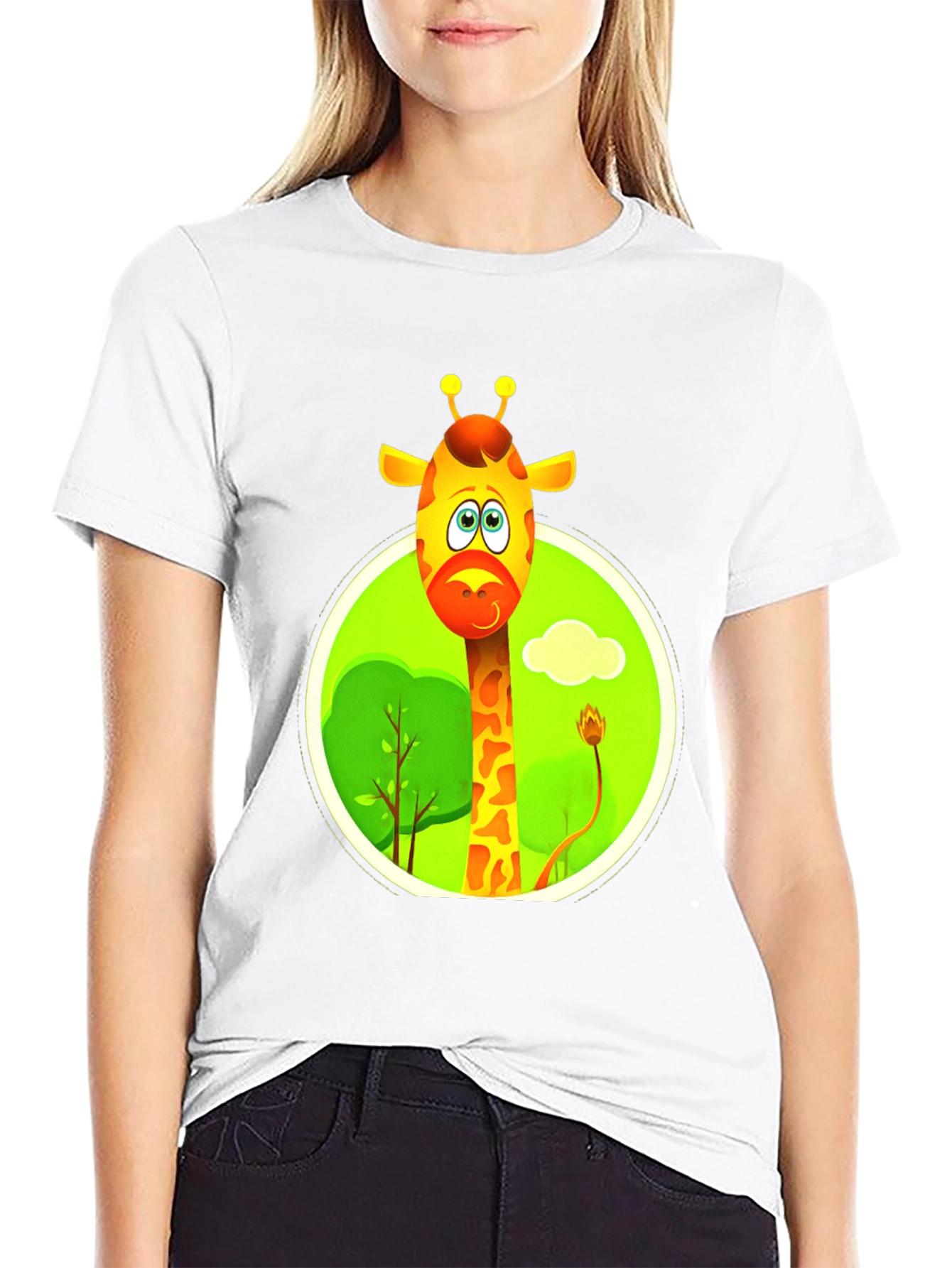 Cartoon Giraffe Black T-Shirt