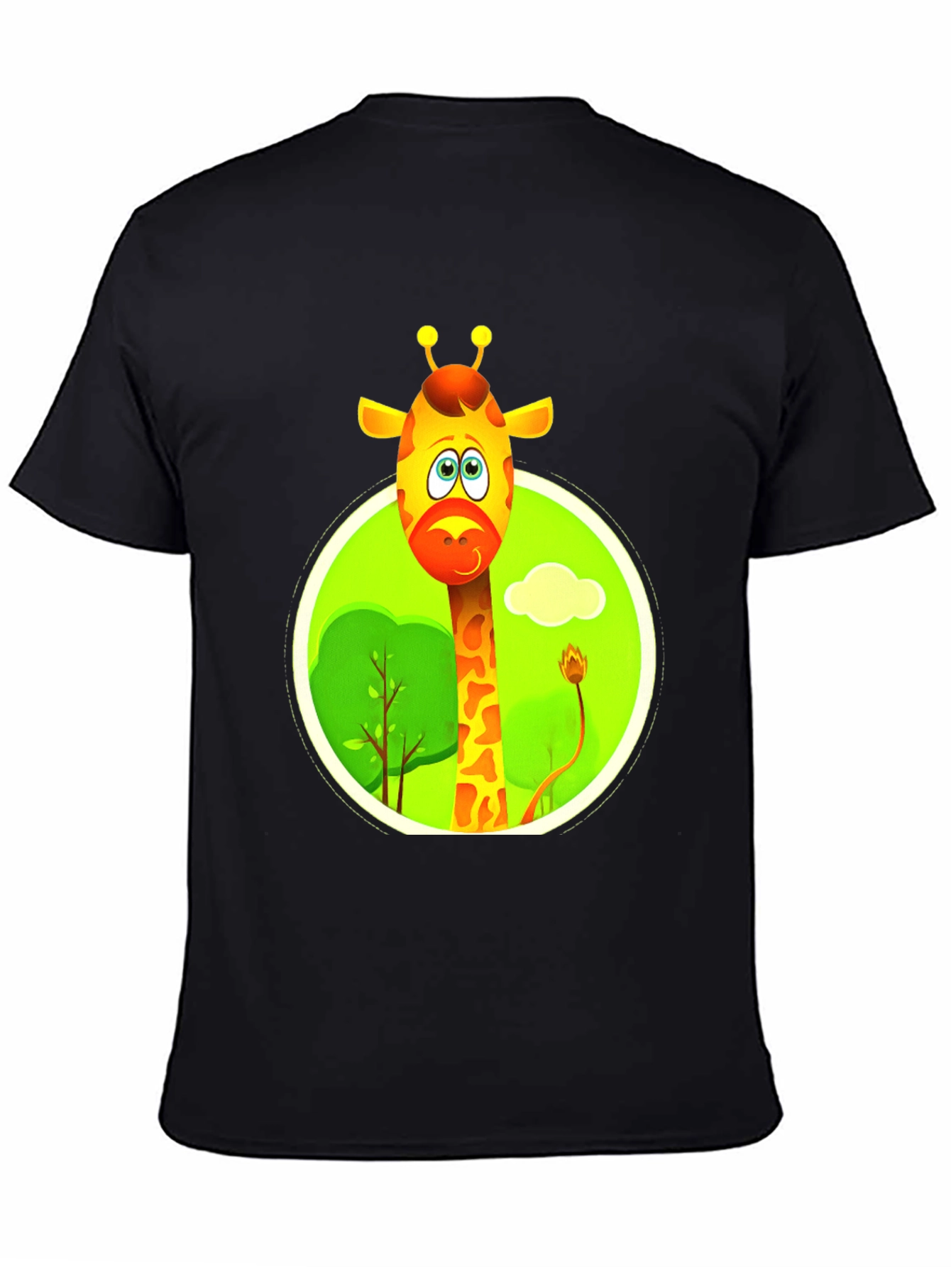 Cartoon Giraffe Black T-Shirt