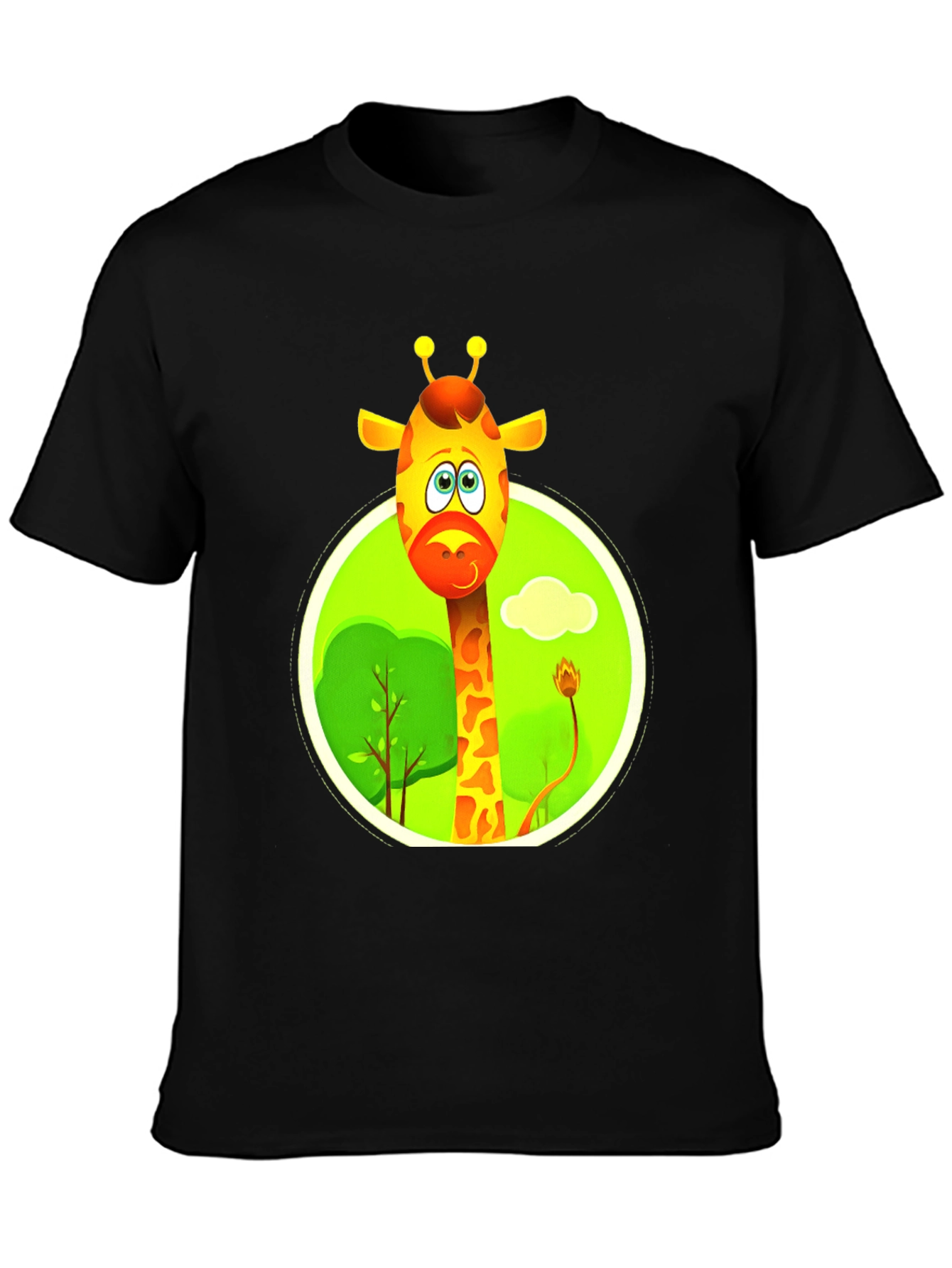Cartoon Giraffe Black T-Shirt