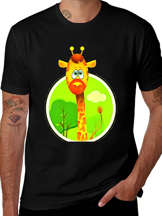 Cartoon Giraffe Black T-Shirt