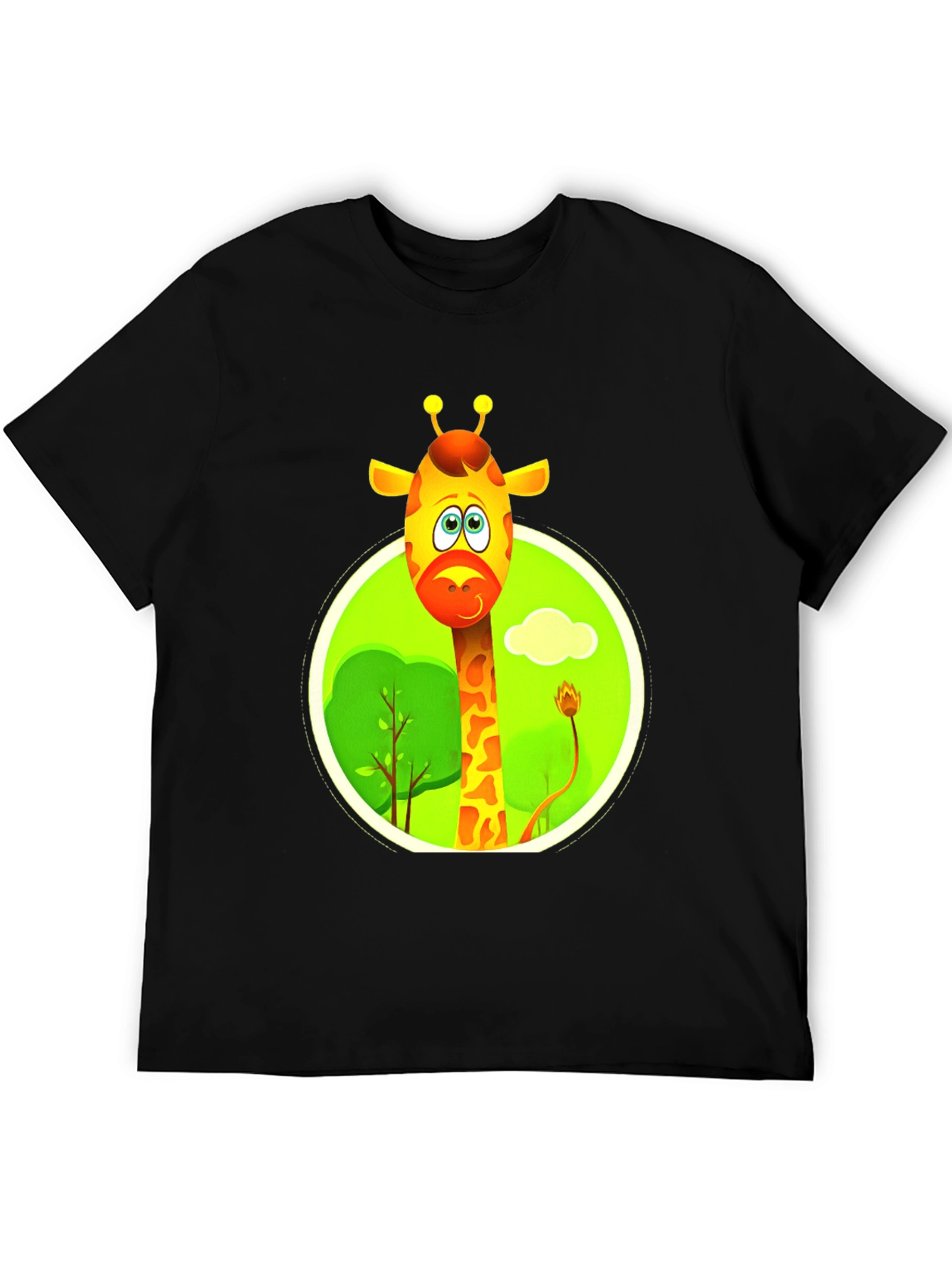 Cartoon Giraffe Black T-Shirt