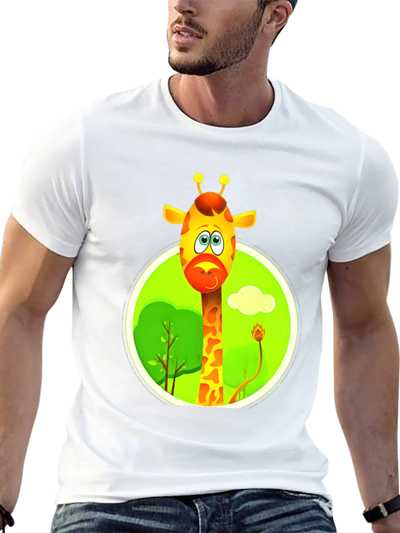 Cartoon Giraffe Black T-Shirt
