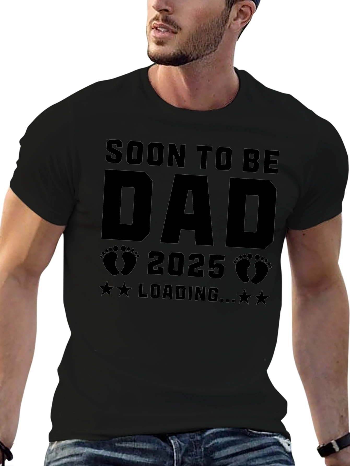 Soon To Be Dad 2025 Loading Black Graphic T-Shirt