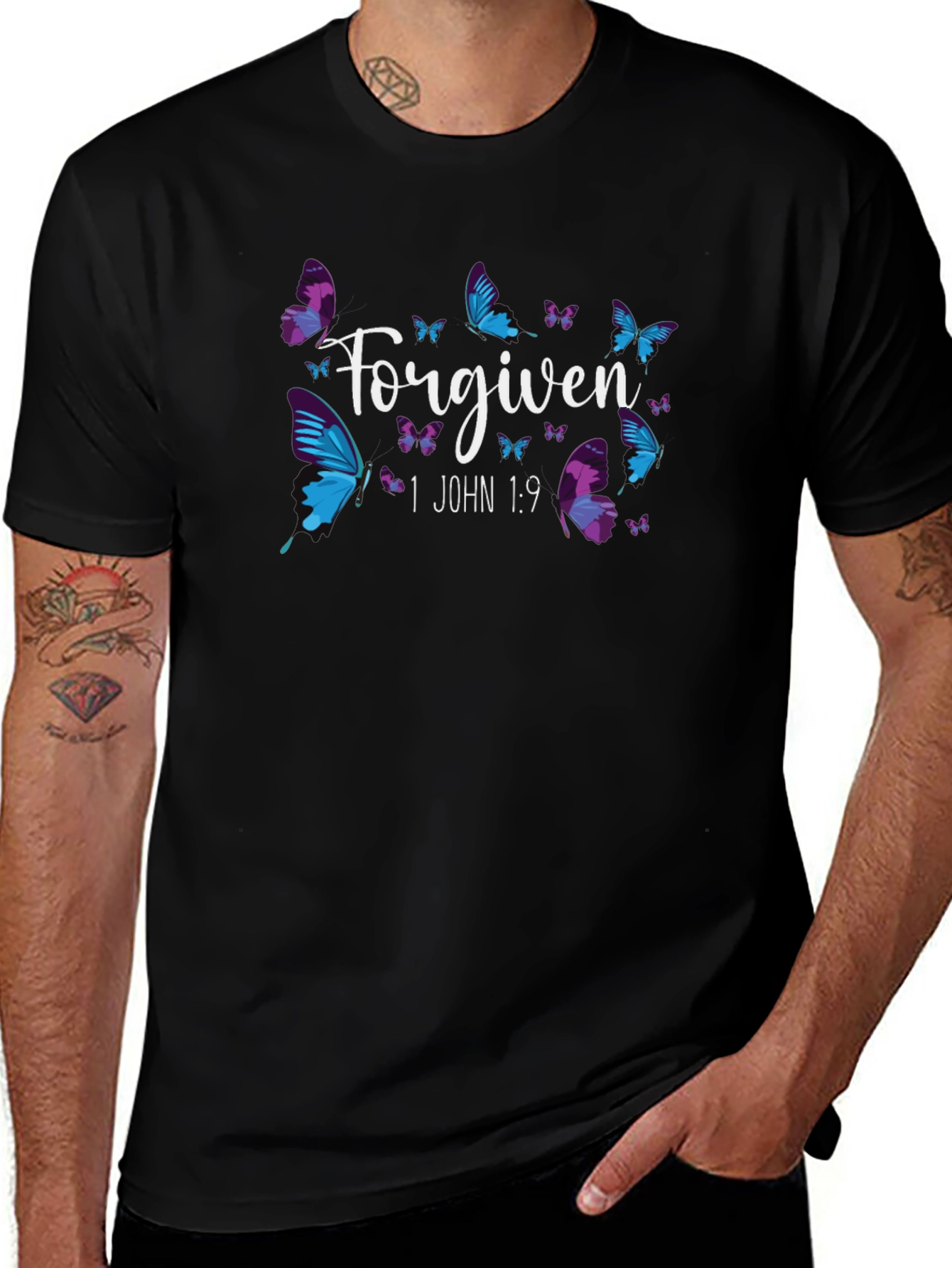 Forgiven Butterfly Graphic Black T-Shirt