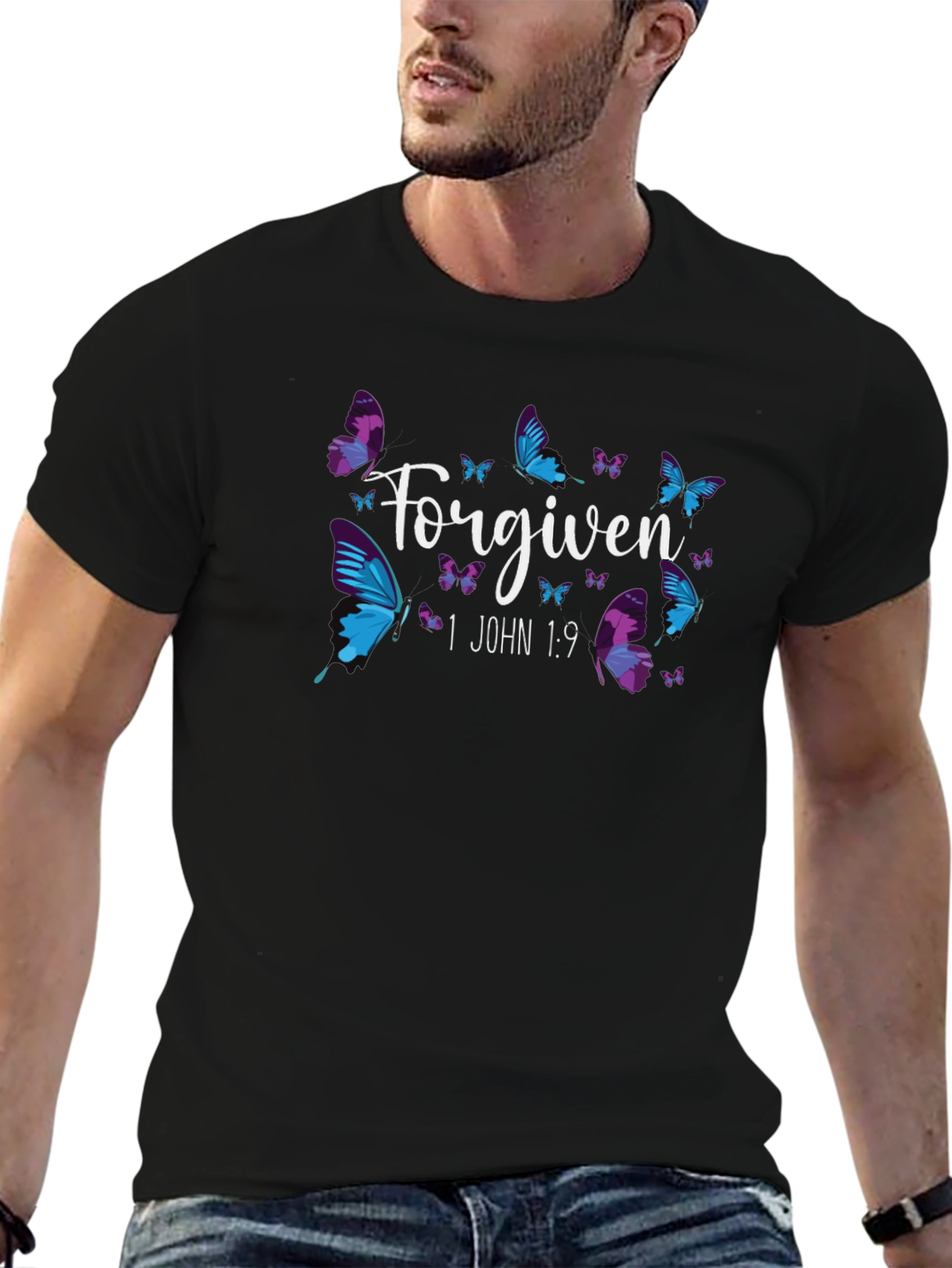 Forgiven Butterfly Graphic Black T-Shirt