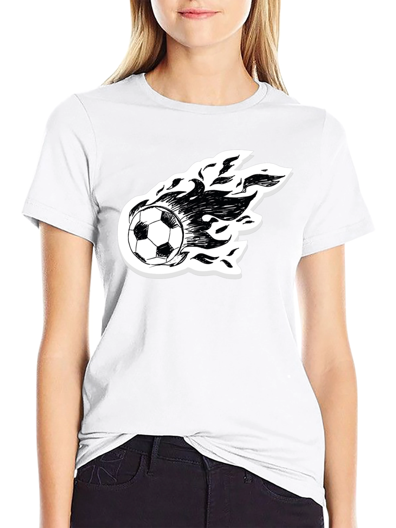 Flaming Soccer Ball Graphic Tee - Black Cotton Shirt