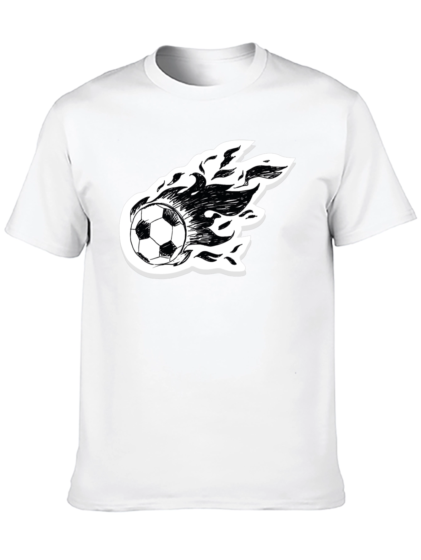 Flaming Soccer Ball Graphic Tee - Black Cotton Shirt