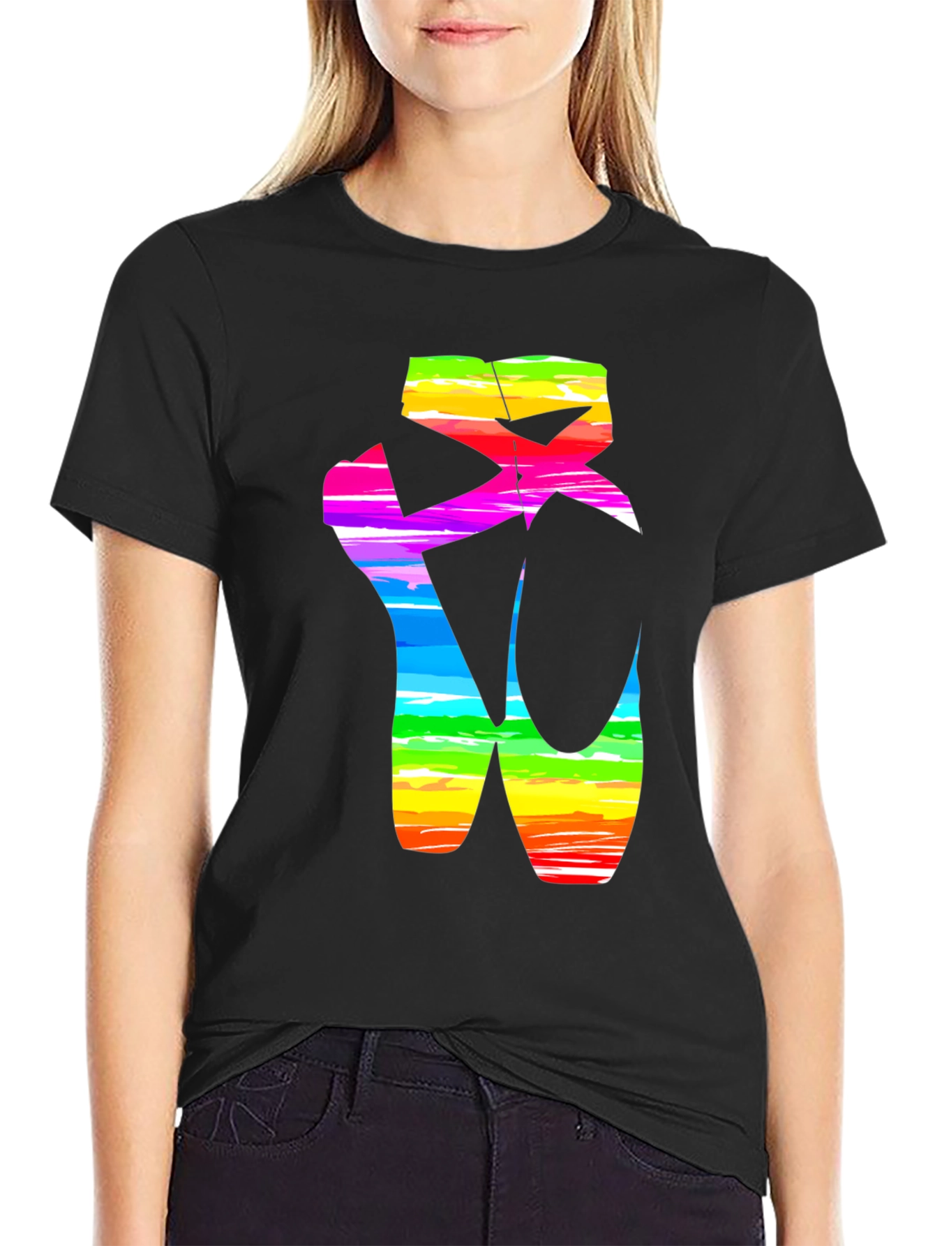 Rainbow Ballet Shoe Graphic Tee - Artistic Design