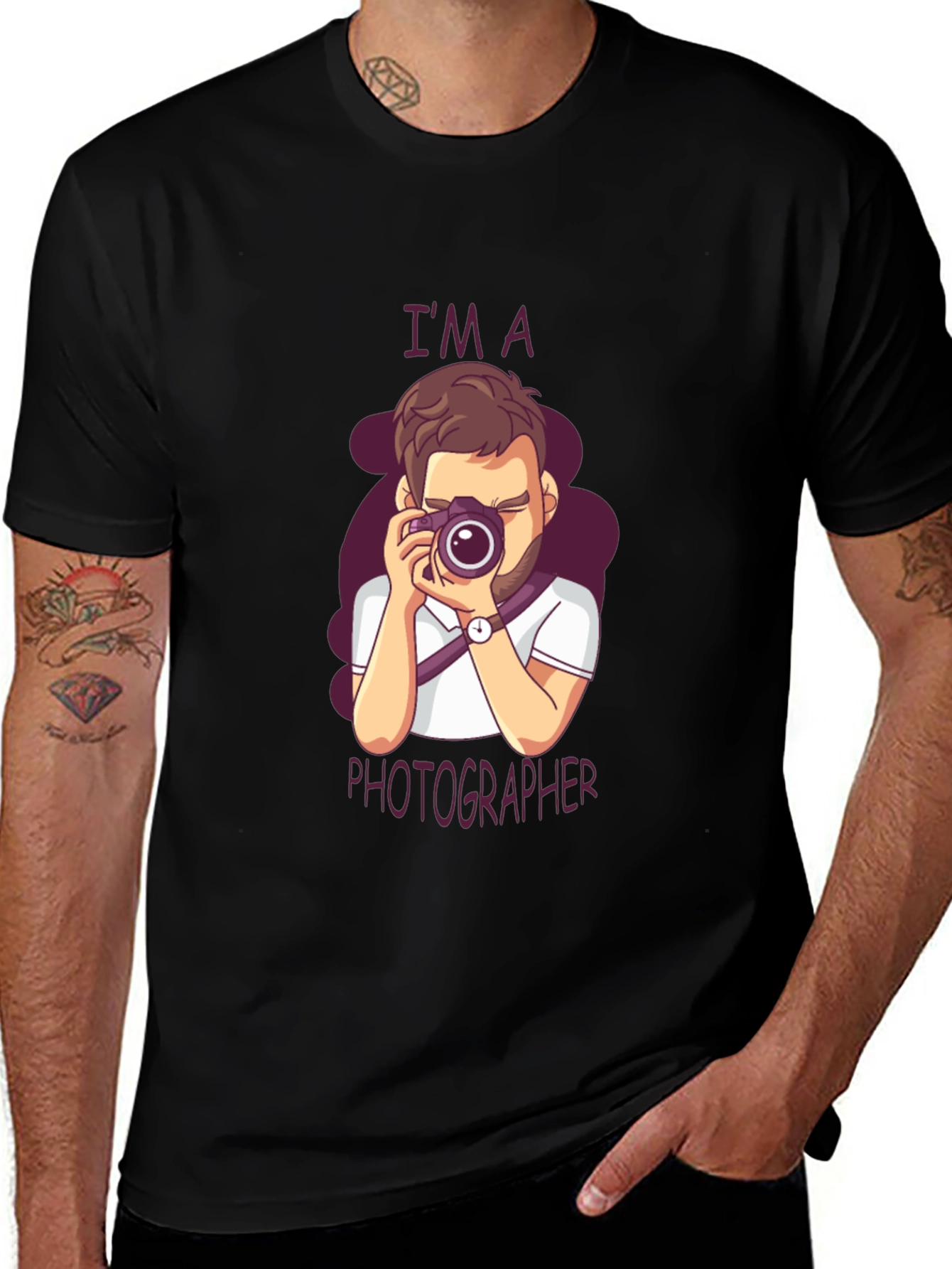 Photographer Cartoon Graphic Tee - Unisex Black T-Shirt
