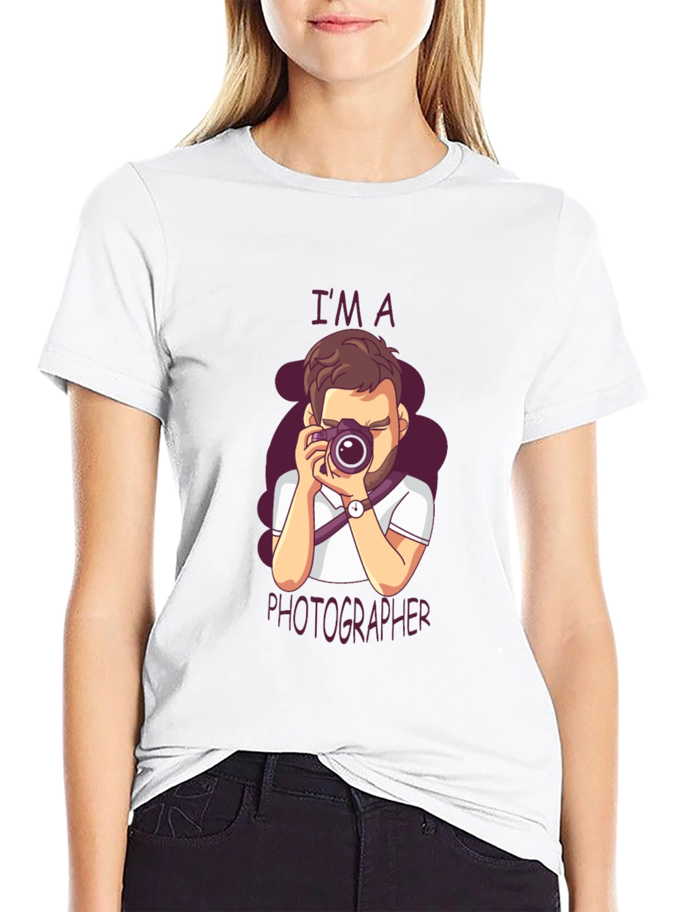 Photographer Cartoon Graphic Tee - Unisex Black T-Shirt