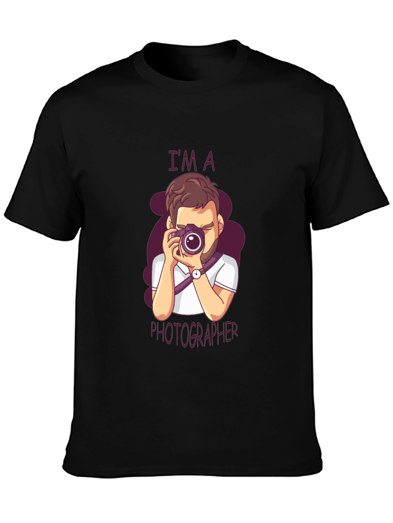 Photographer Cartoon Graphic Tee - Unisex Black T-Shirt