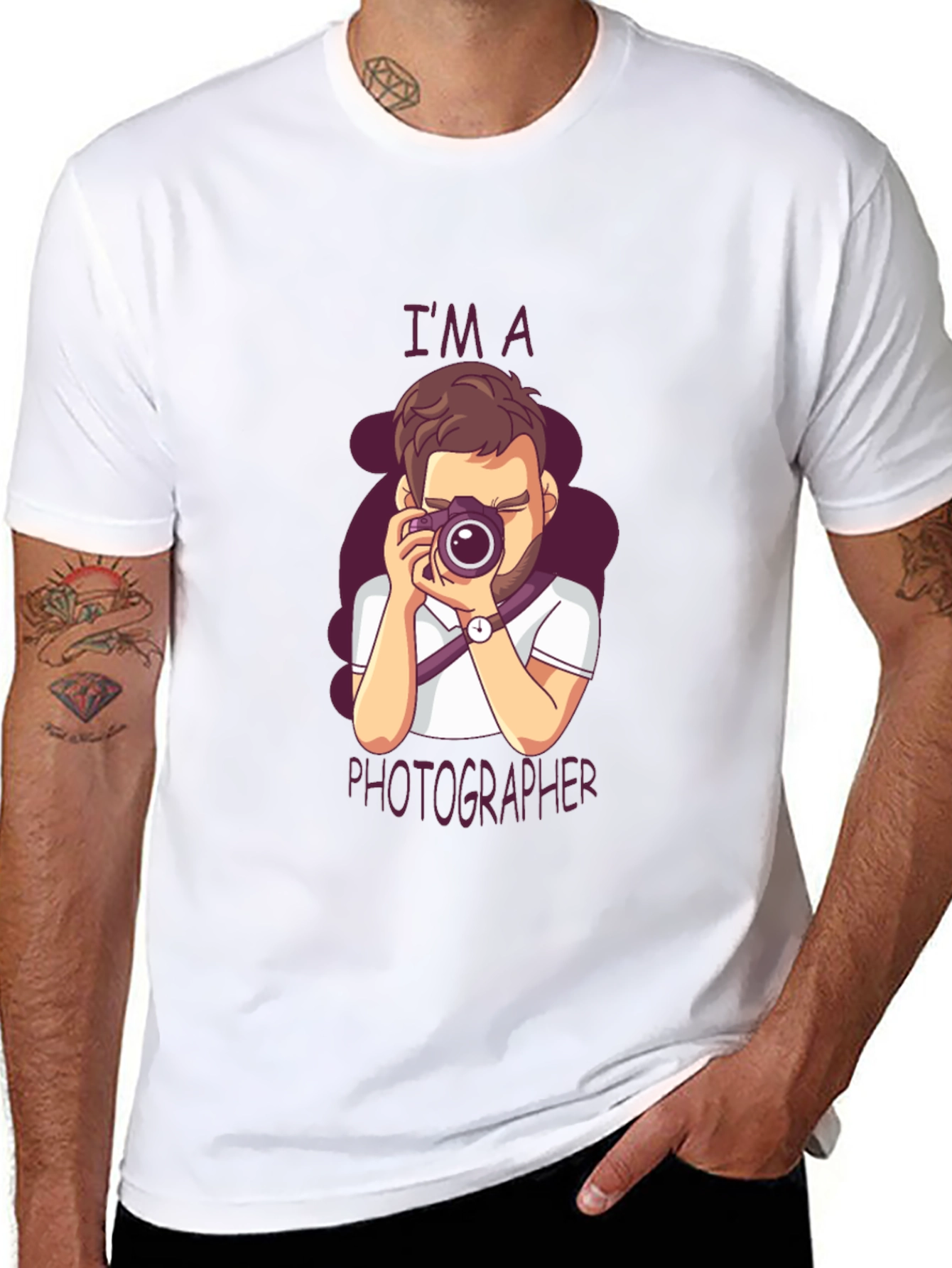 Photographer Cartoon Graphic Tee - Unisex Black T-Shirt