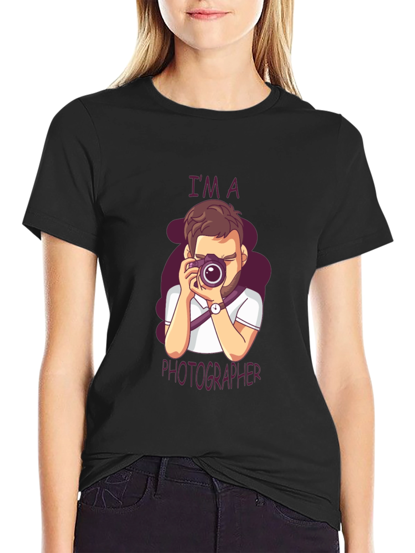 Photographer Cartoon Graphic Tee - Unisex Black T-Shirt