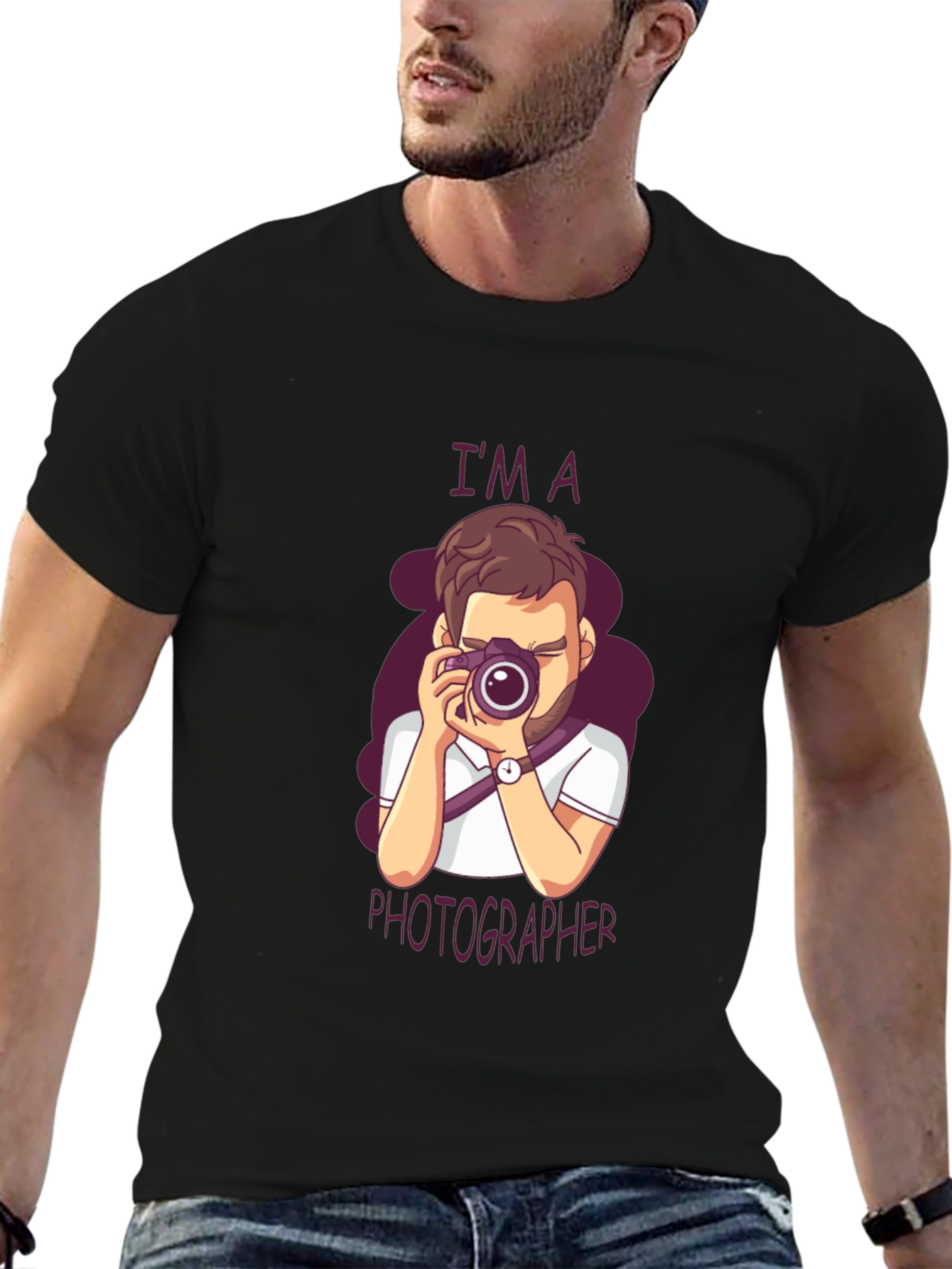 Photographer Cartoon Graphic Tee - Unisex Black T-Shirt