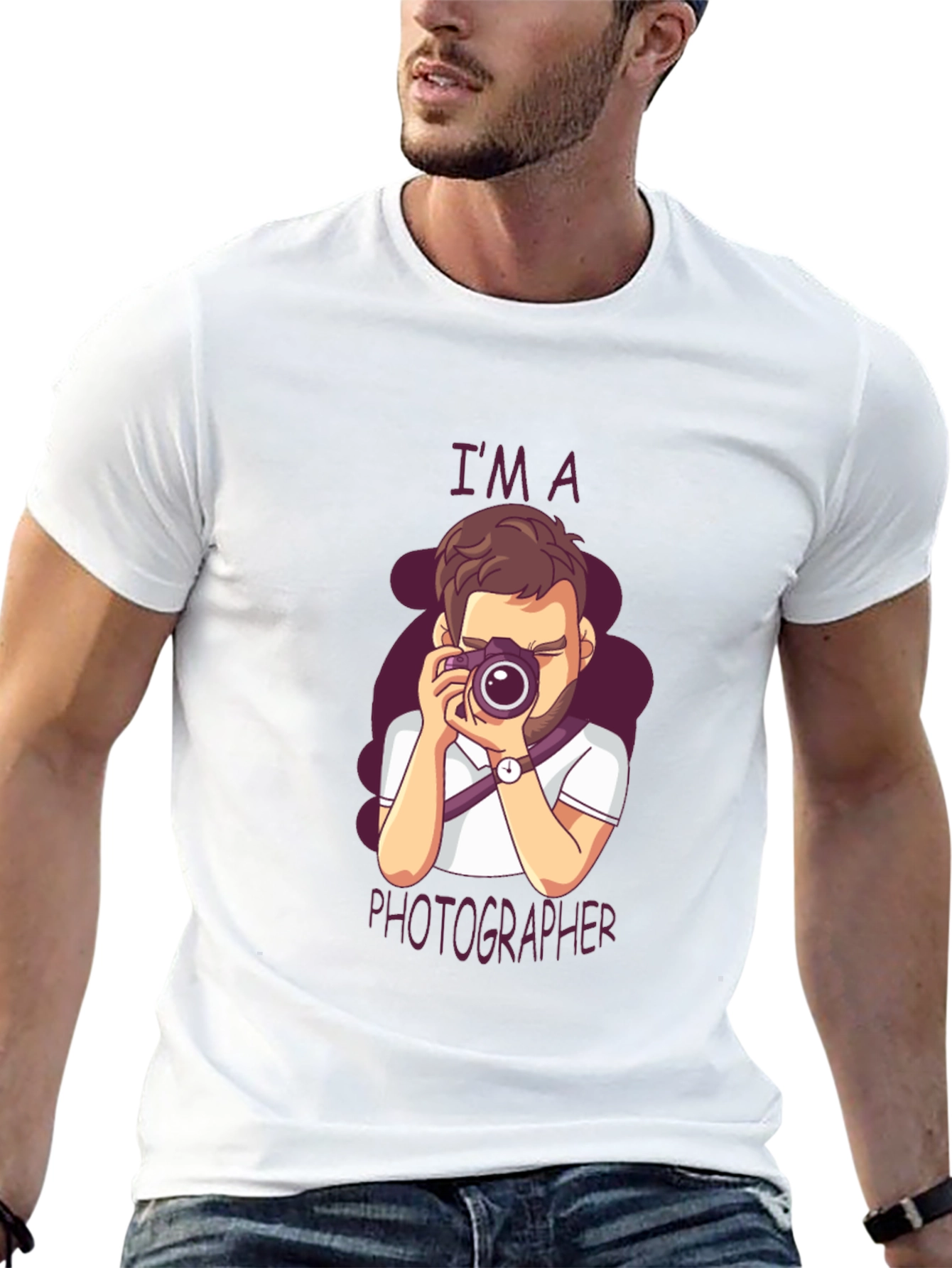 Photographer Cartoon Graphic Tee - Unisex Black T-Shirt