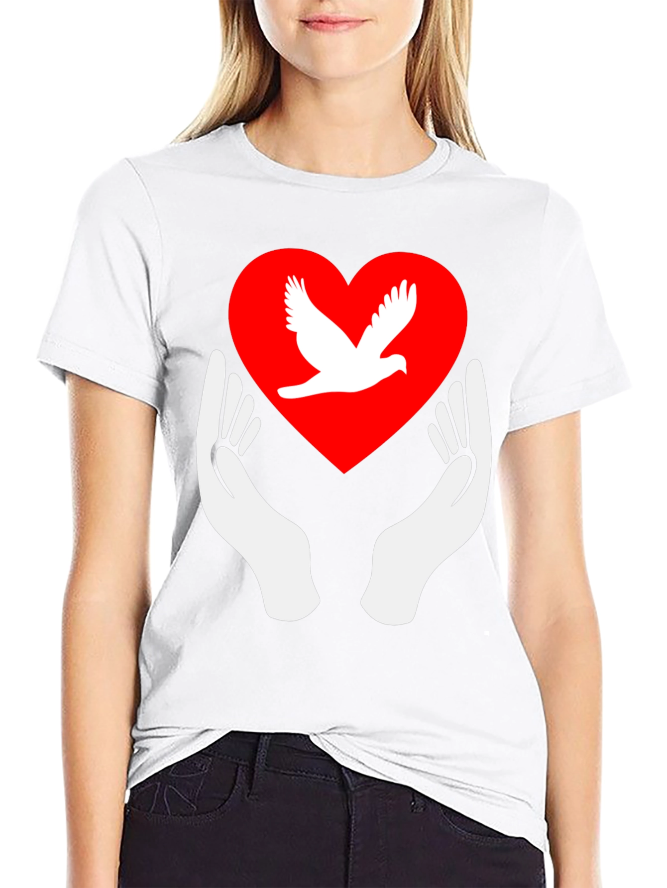 Dove Heart Graphic Tee - Peace Symbol Shirt