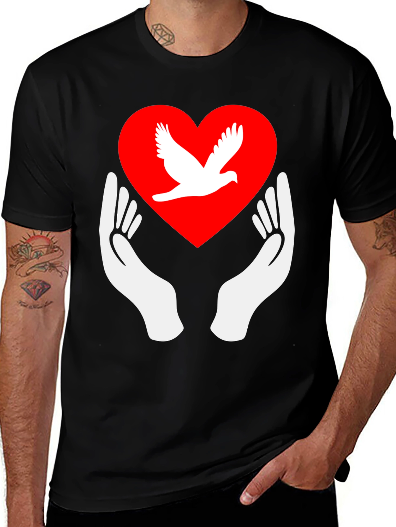 Dove Heart Graphic Tee - Peace Symbol Shirt
