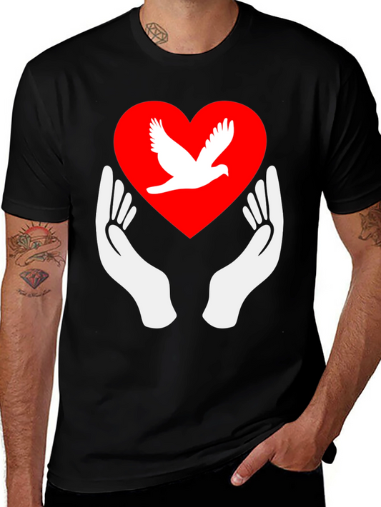 Dove Heart Graphic Tee - Peace Symbol Shirt