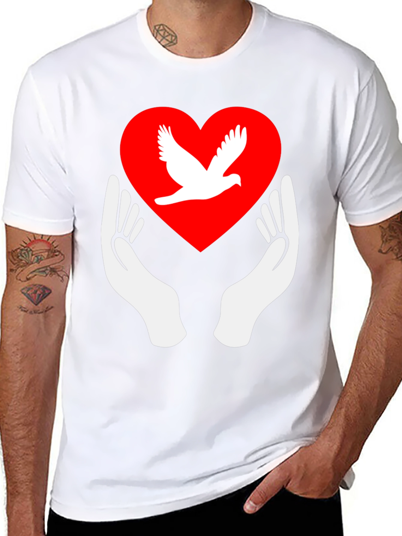 Dove Heart Graphic Tee - Peace Symbol Shirt
