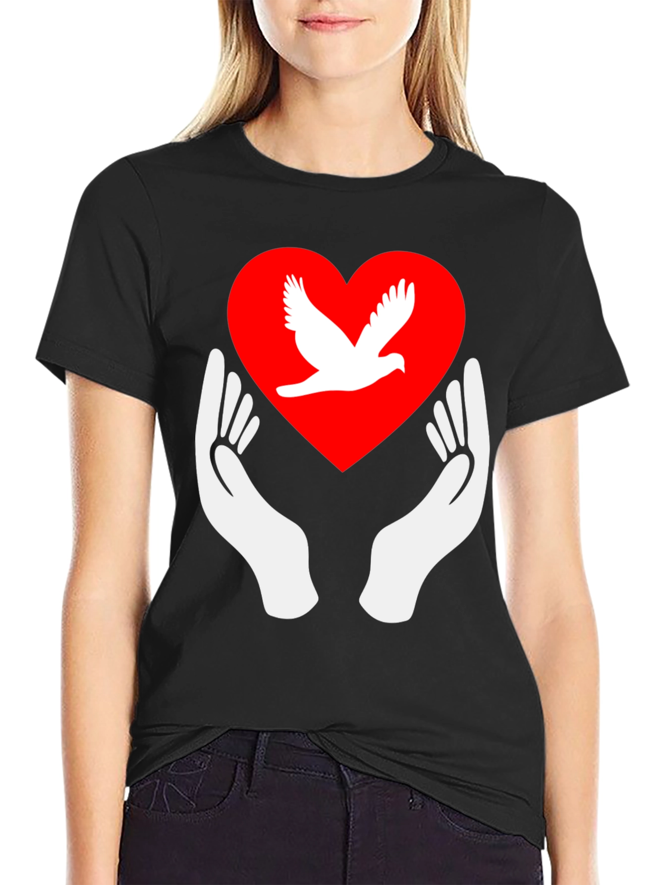 Dove Heart Graphic Tee - Peace Symbol Shirt