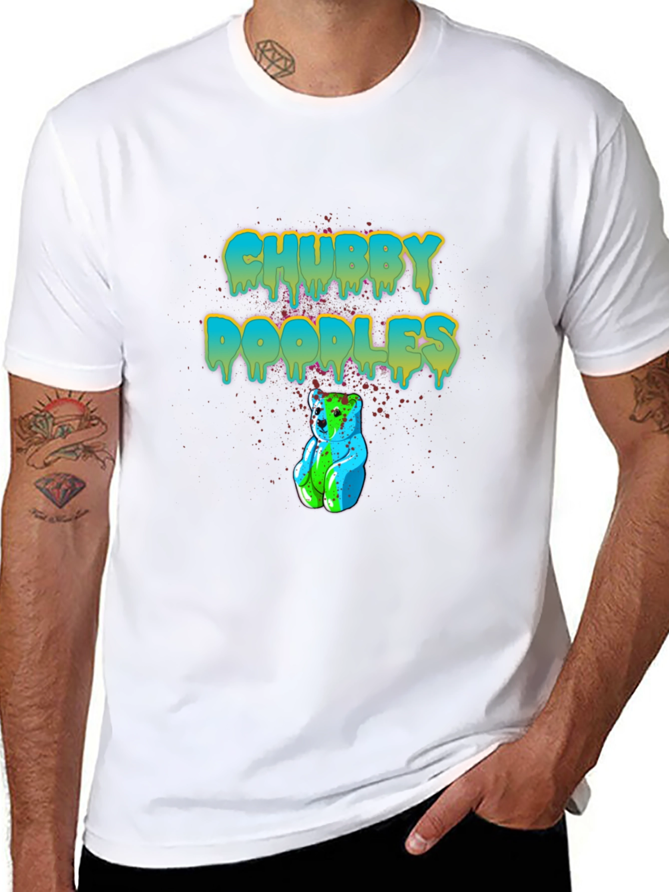 Chubby Doodles Black T-Shirt Bear Graphic