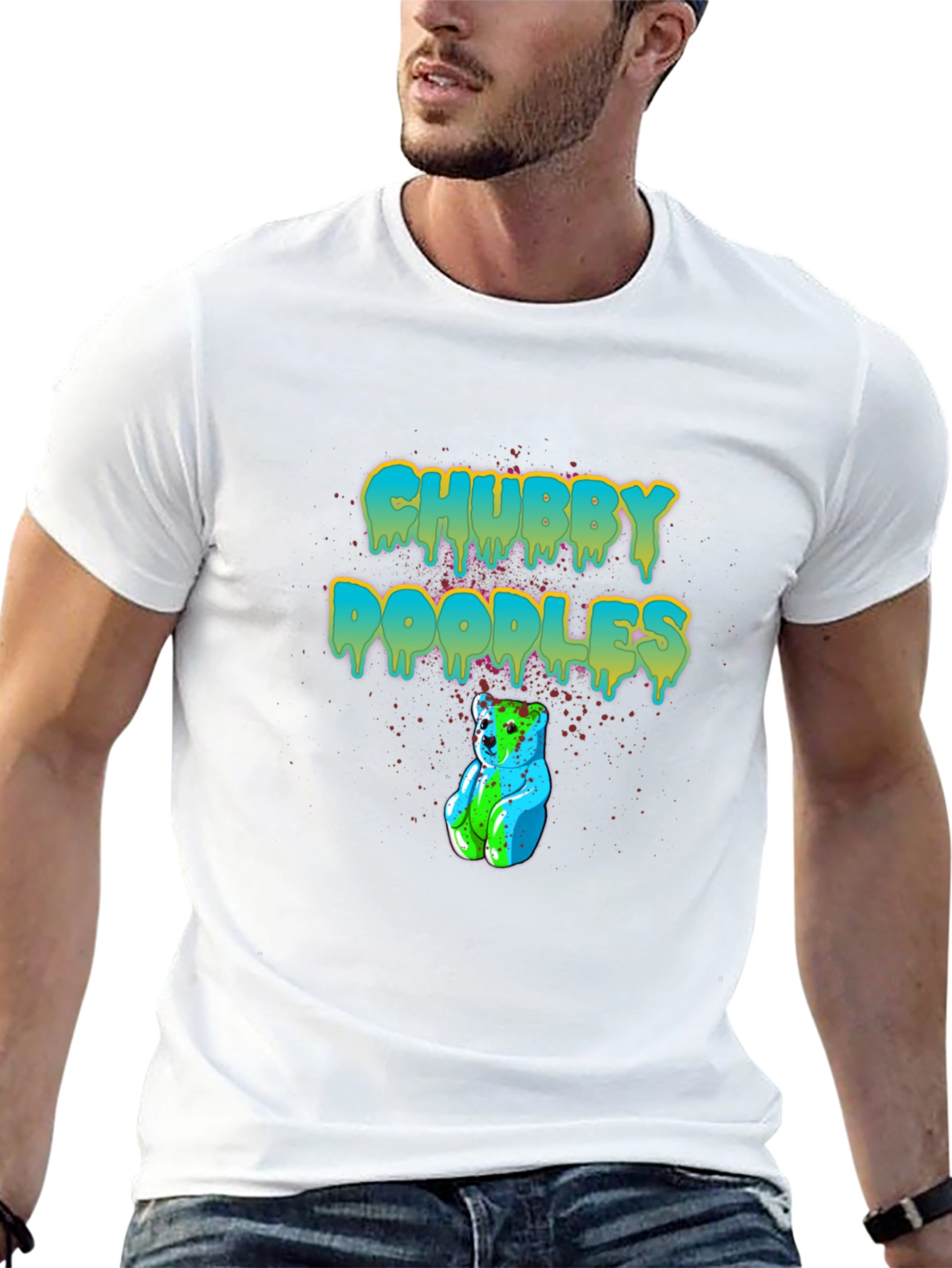 Chubby Doodles Black T-Shirt Bear Graphic