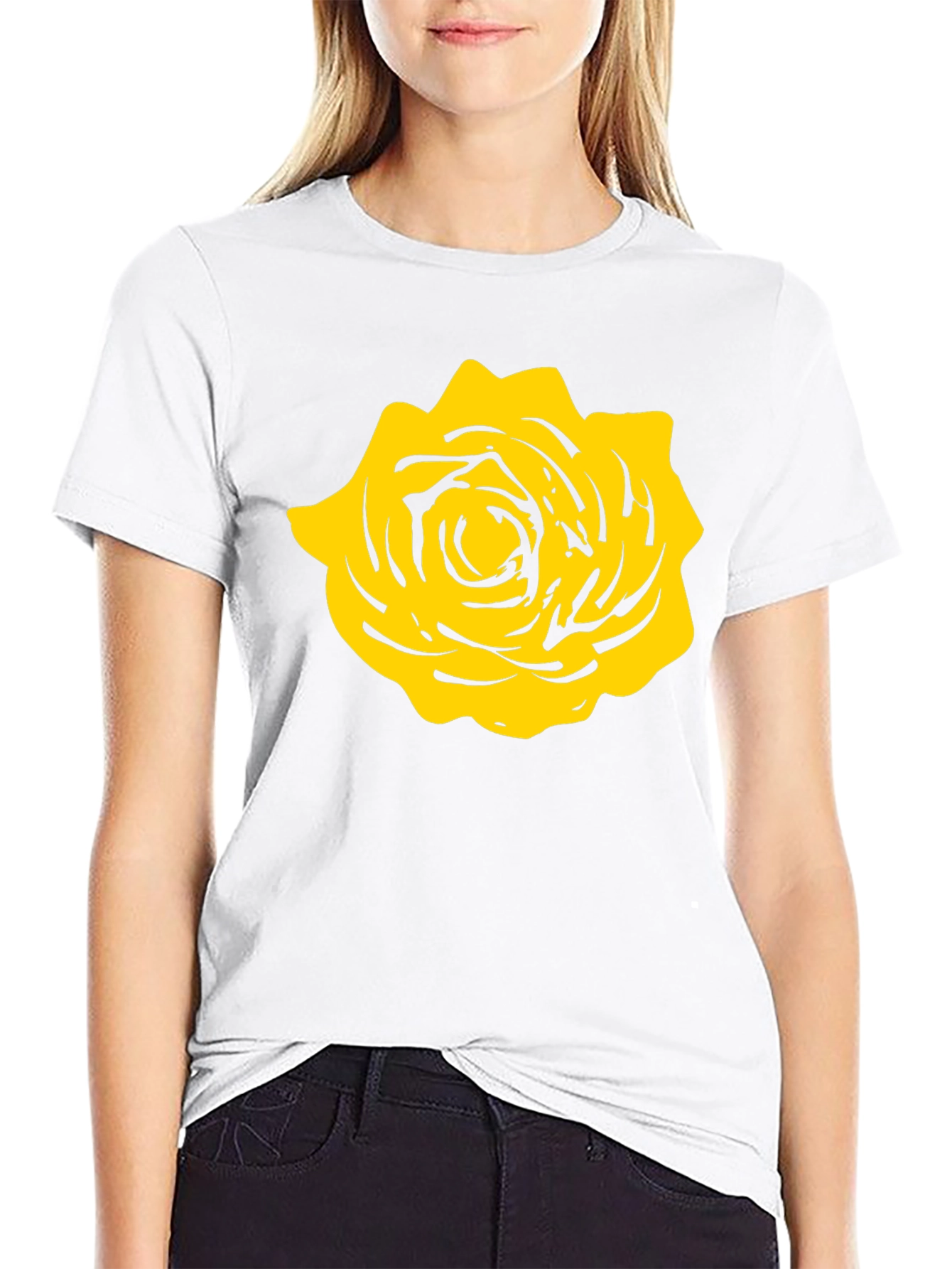 Black T-Shirt with Yellow Rose Graphic