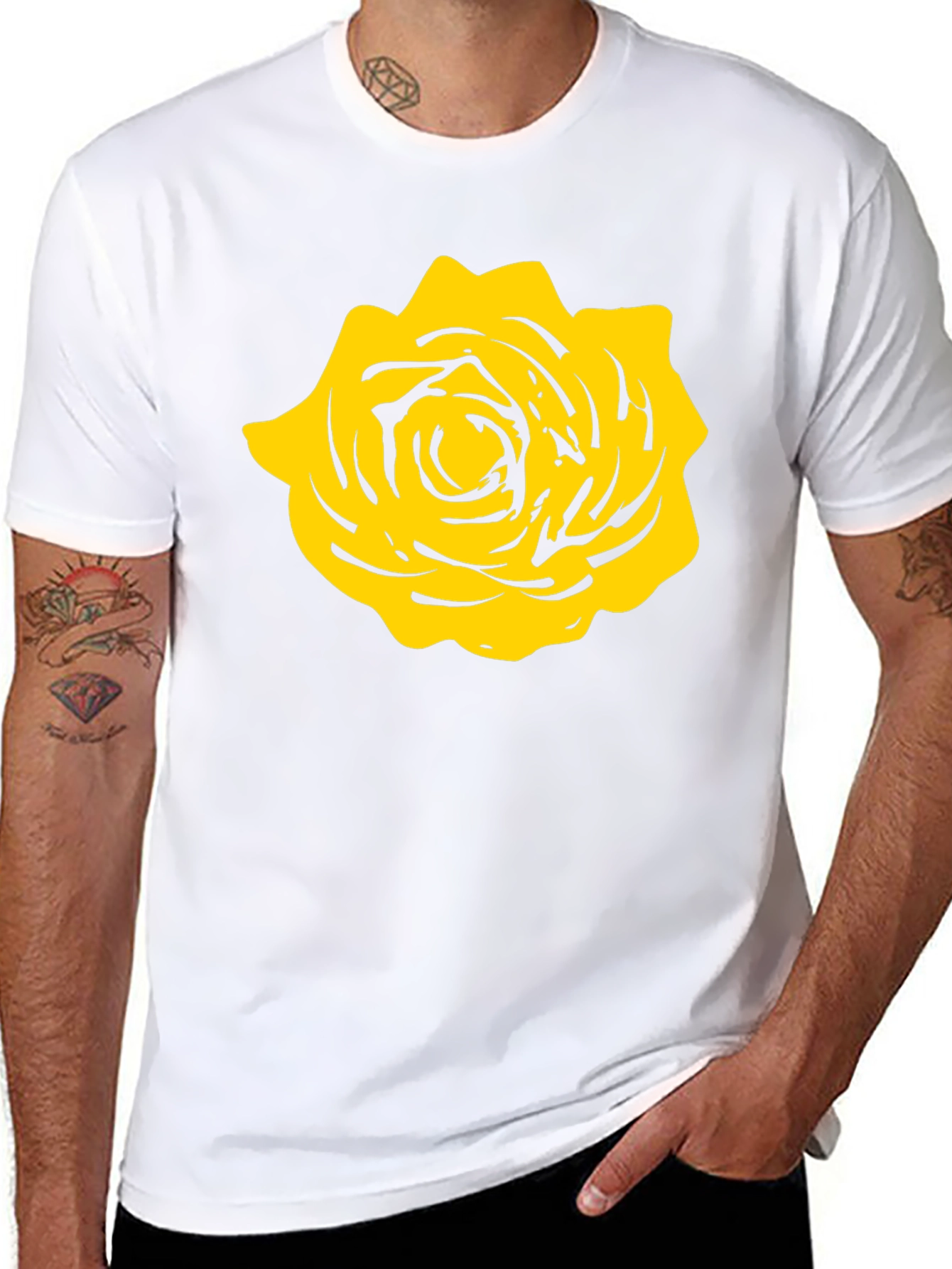 Black T-Shirt with Yellow Rose Graphic