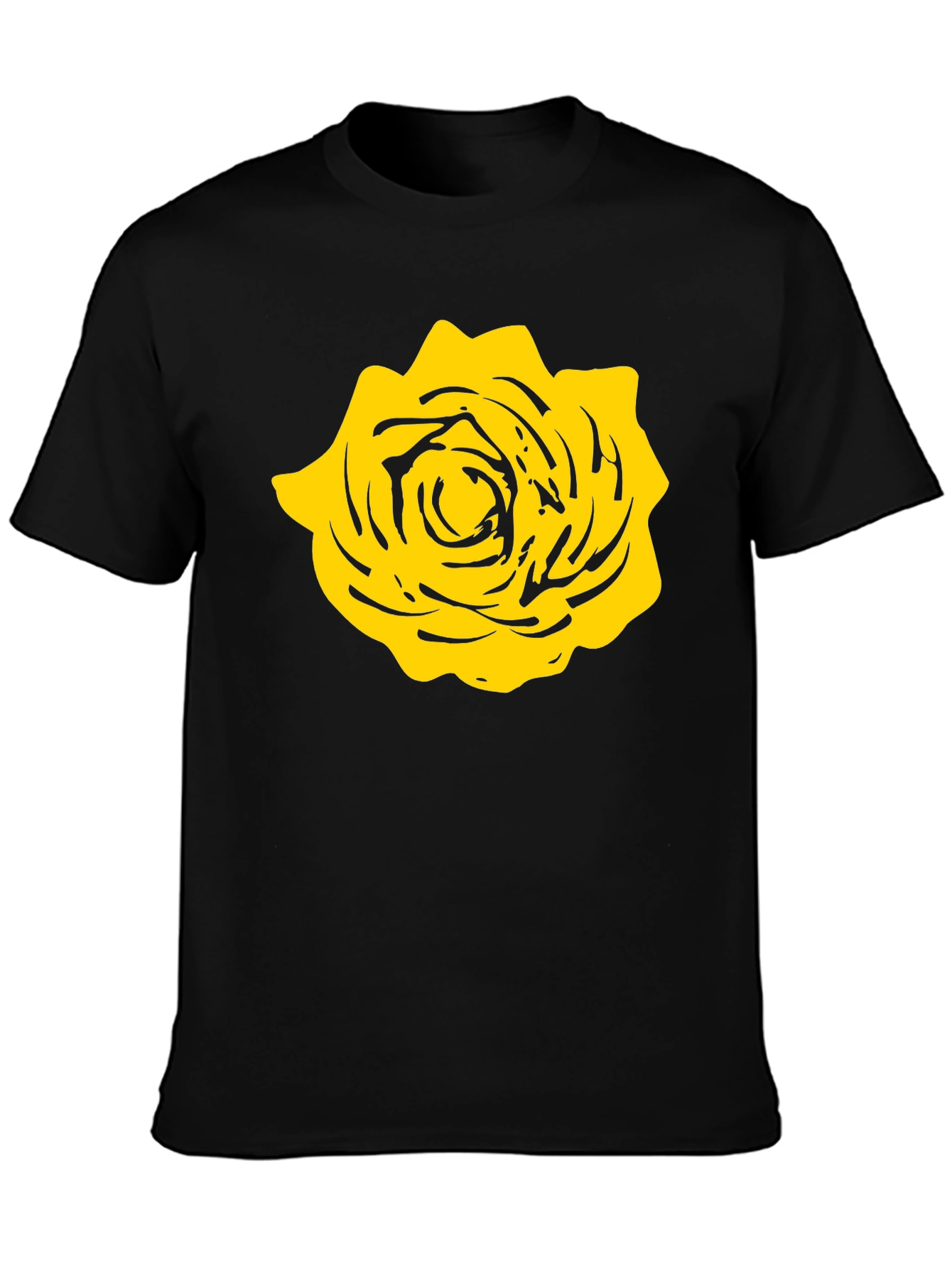 Black T-Shirt with Yellow Rose Graphic