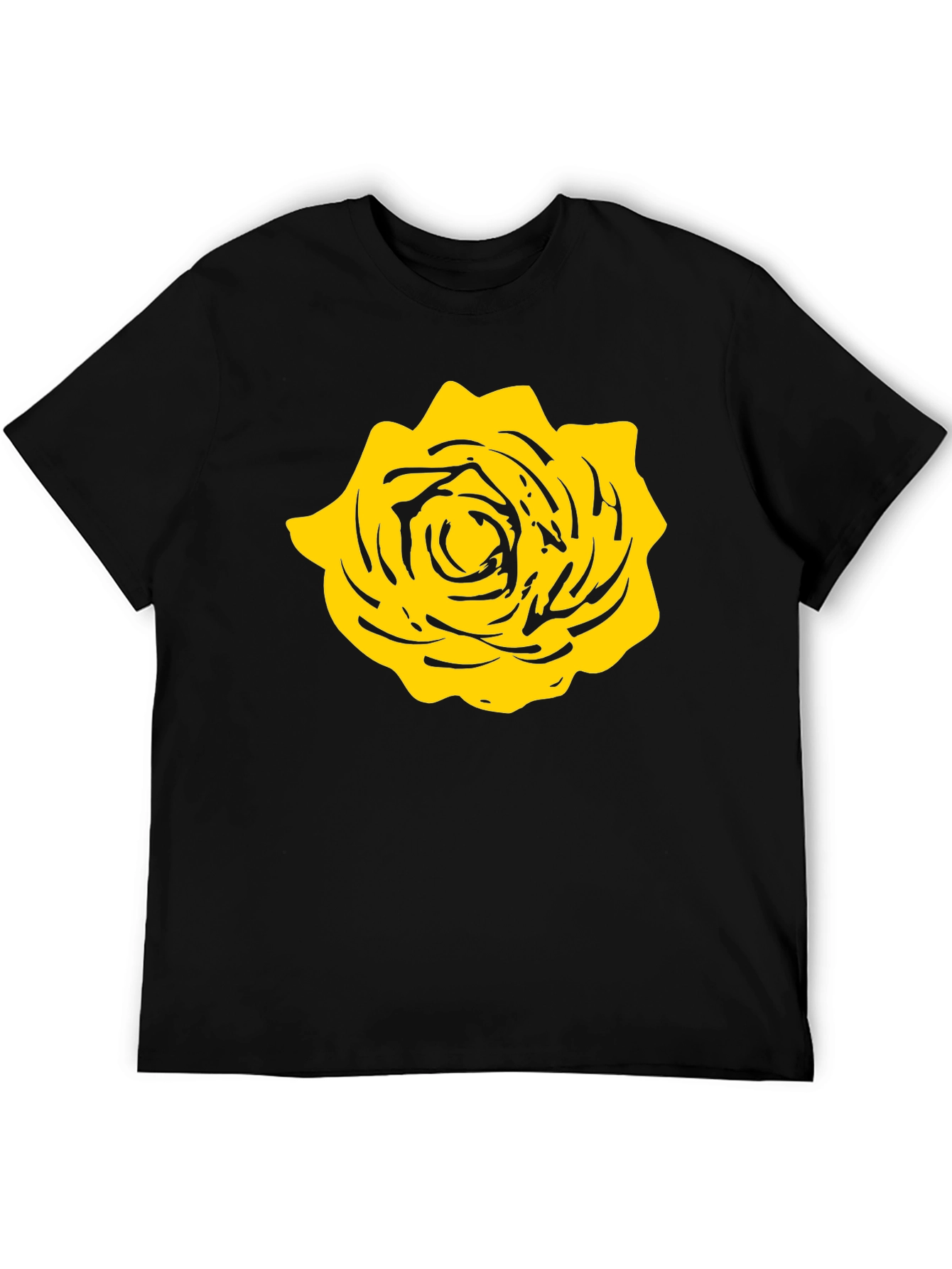 Black T-Shirt with Yellow Rose Graphic