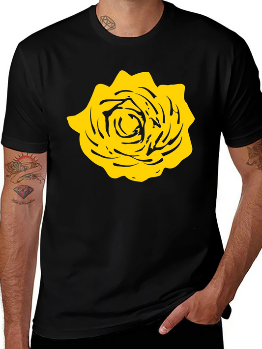 Black T-Shirt with Yellow Rose Graphic
