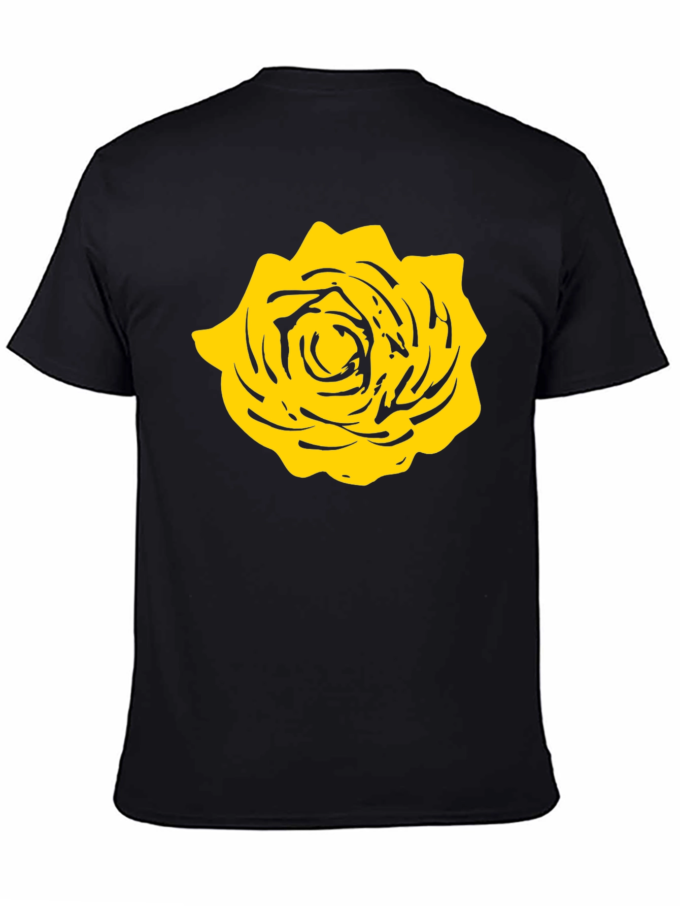 Black T-Shirt with Yellow Rose Graphic