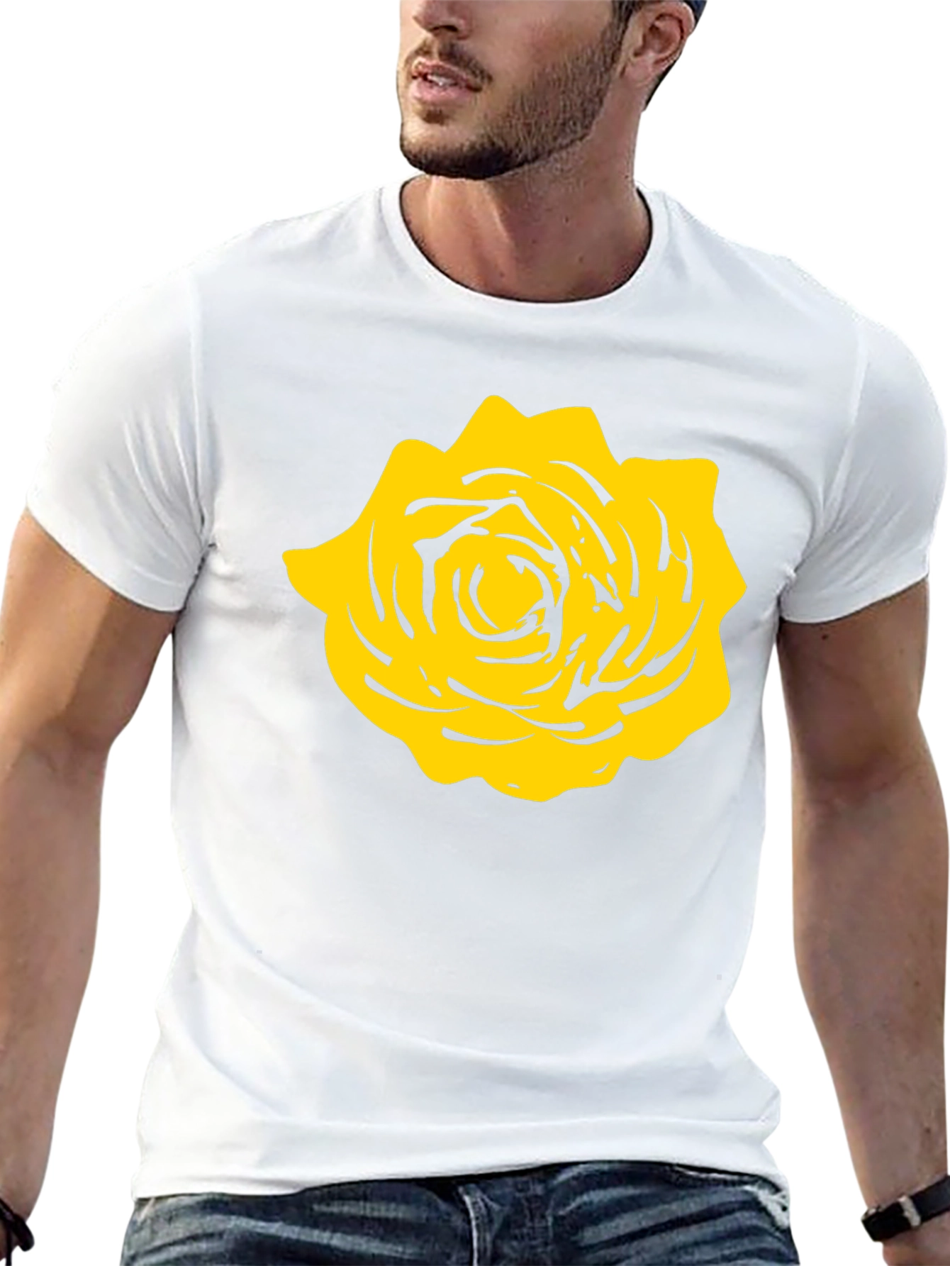 Black T-Shirt with Yellow Rose Graphic
