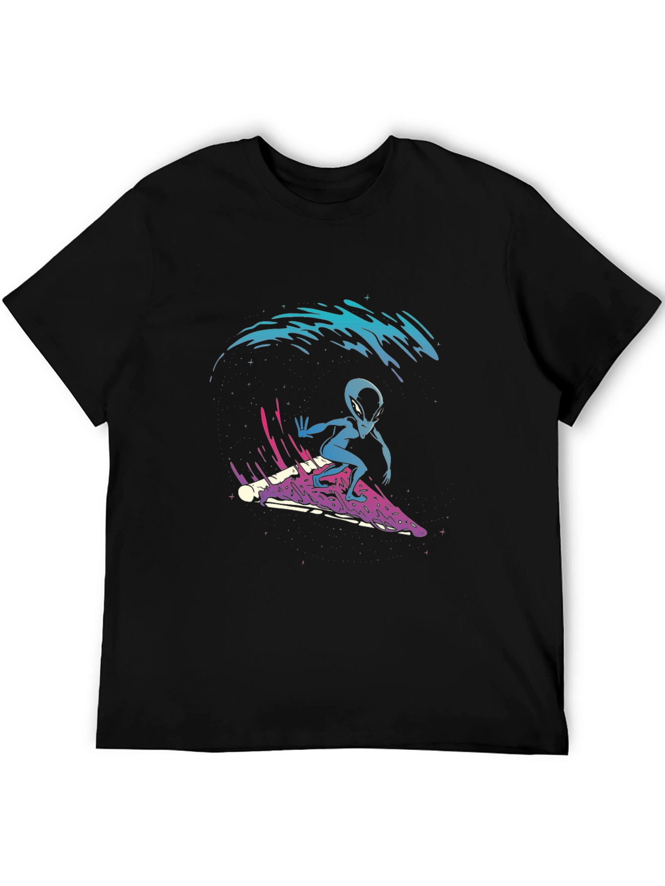Alien Pizza Surfer Graphic Tee