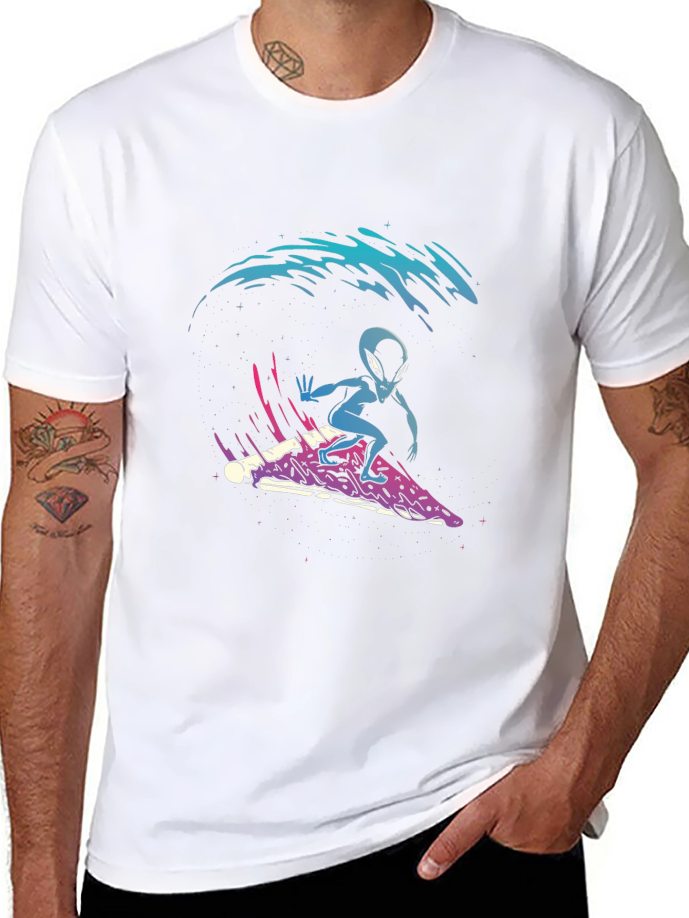 Alien Pizza Surfer Graphic Tee