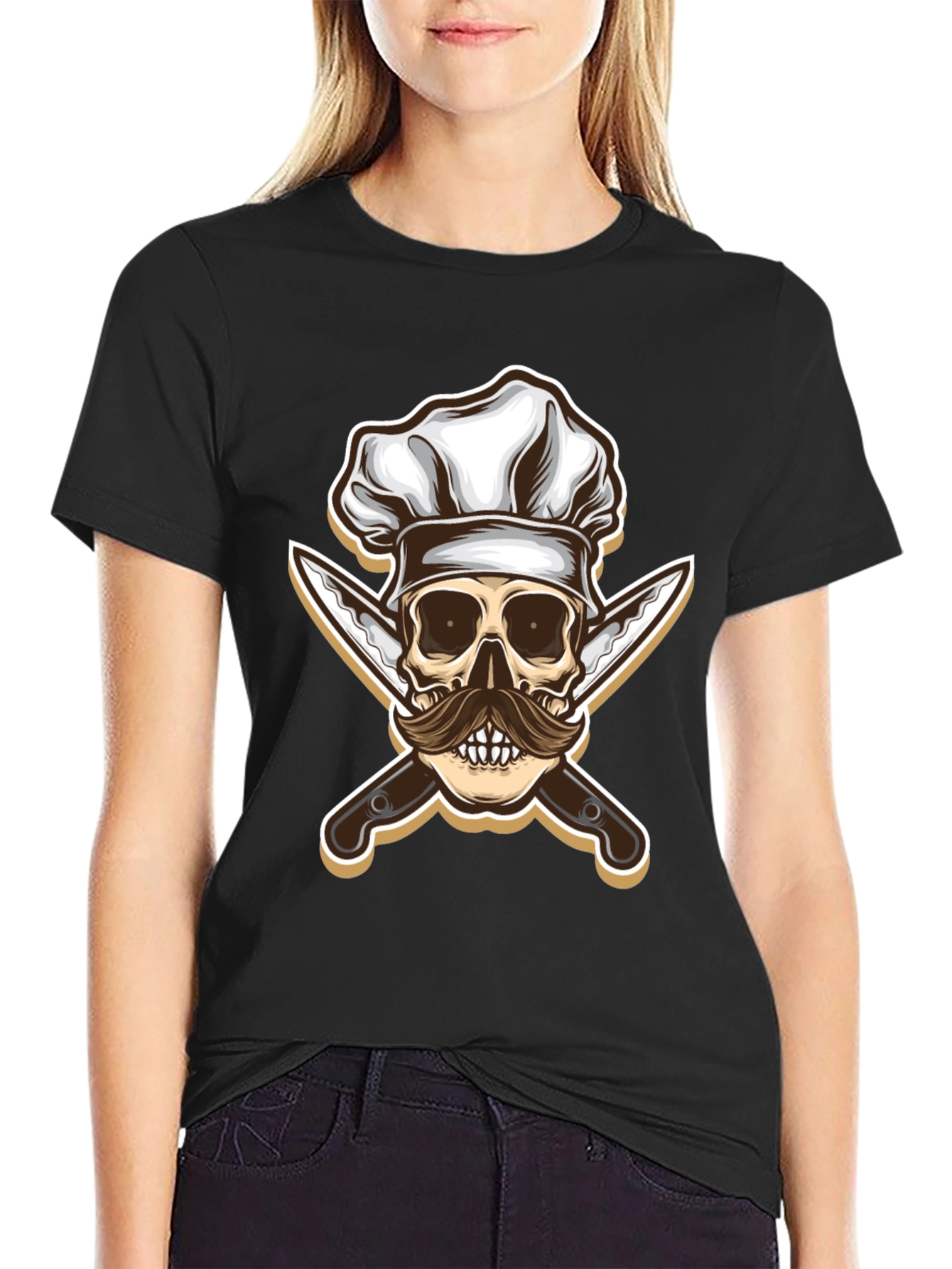 Chef Skull & Knives Graphic T-Shirt - Black