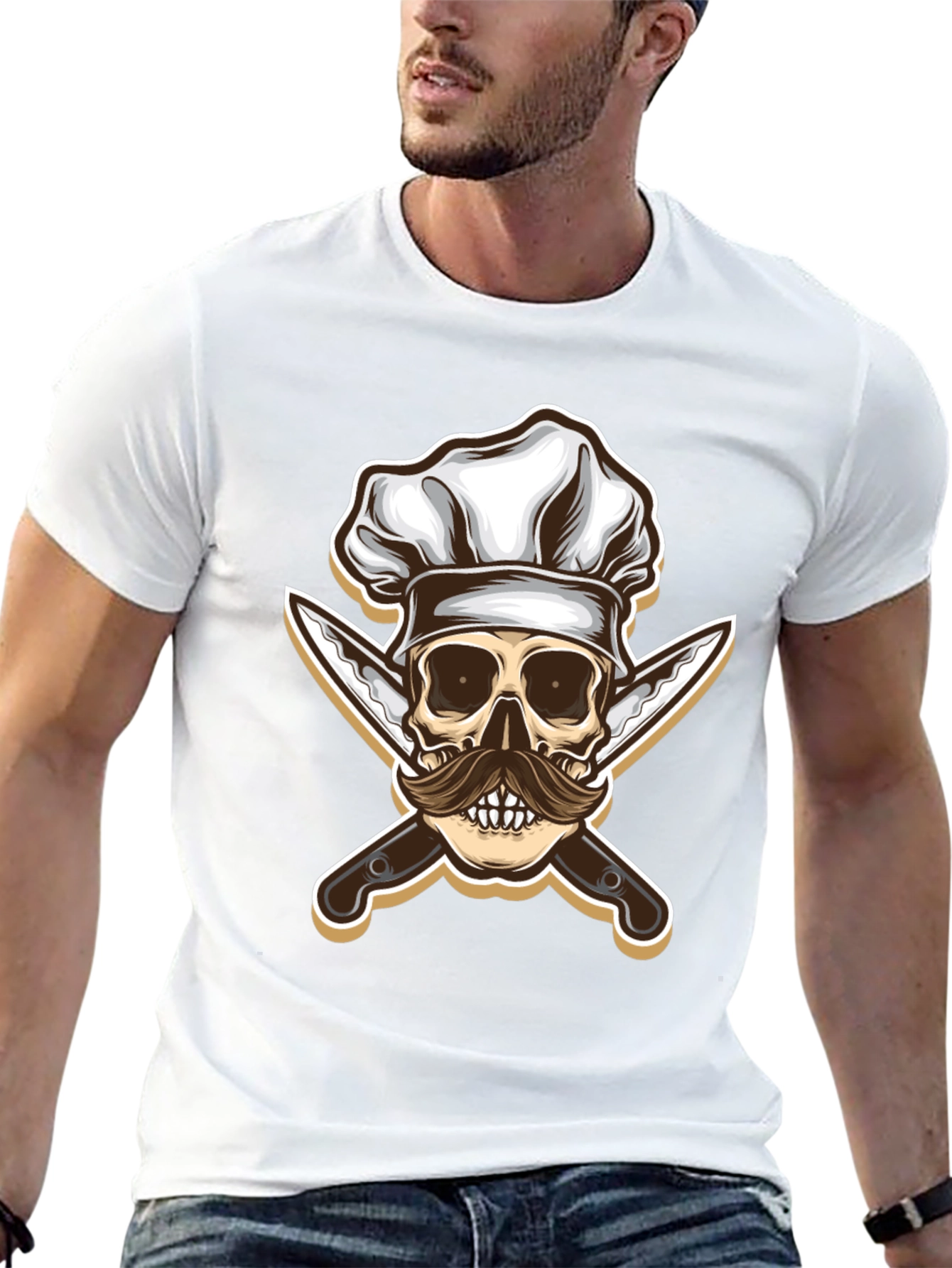 Chef Skull & Knives Graphic T-Shirt - Black