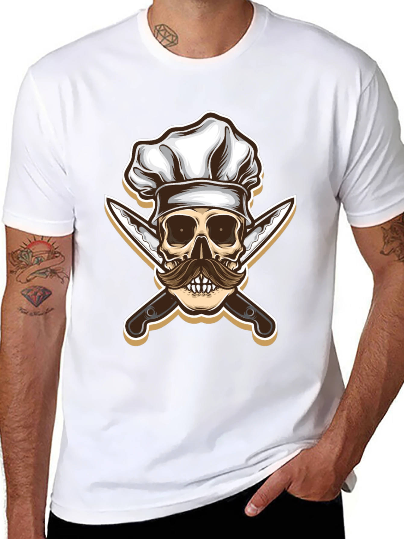 Chef Skull & Knives Graphic T-Shirt - Black